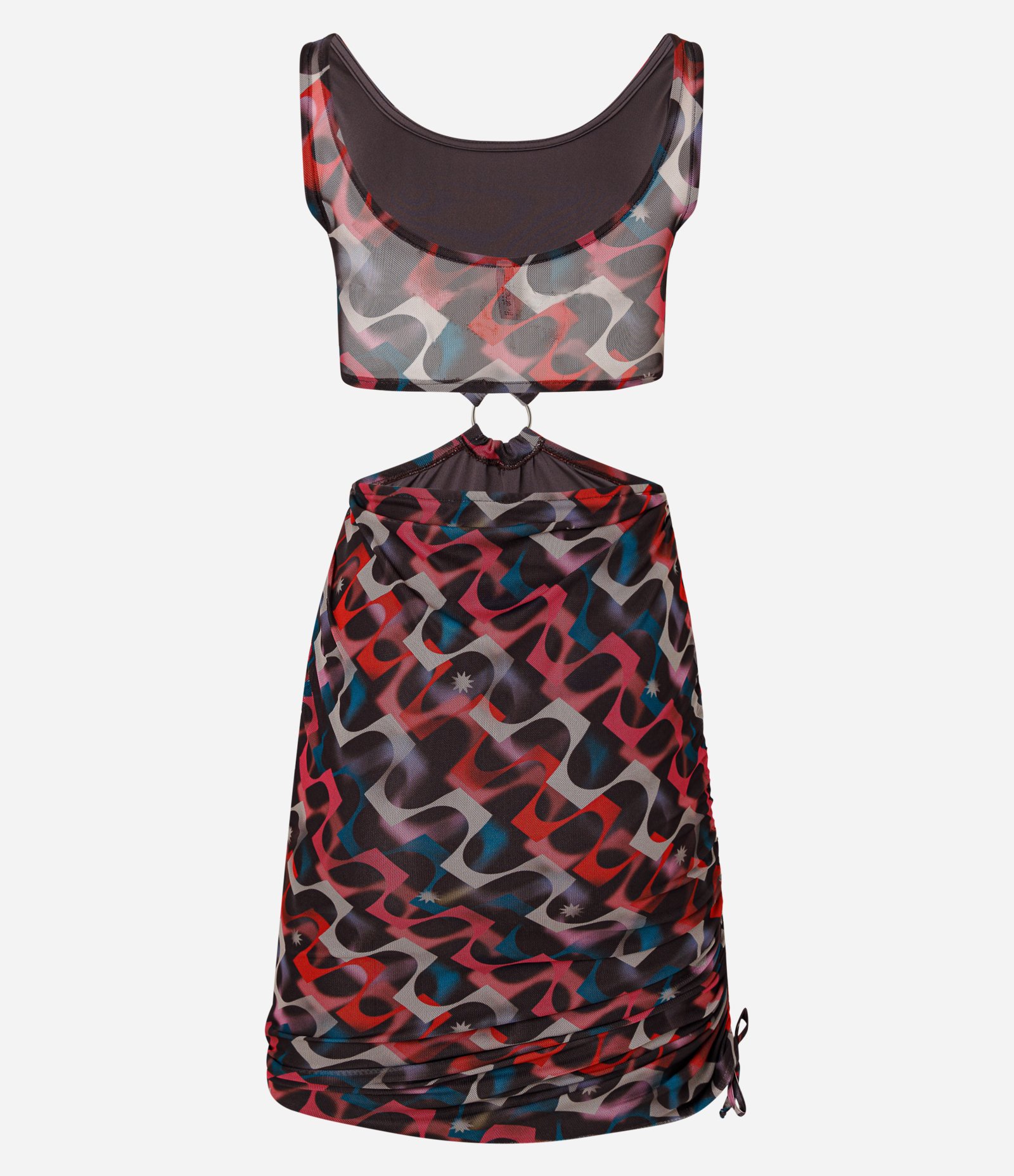 Vestido Curto em Tule com Recorte e Estampa Abstrata Preto 6