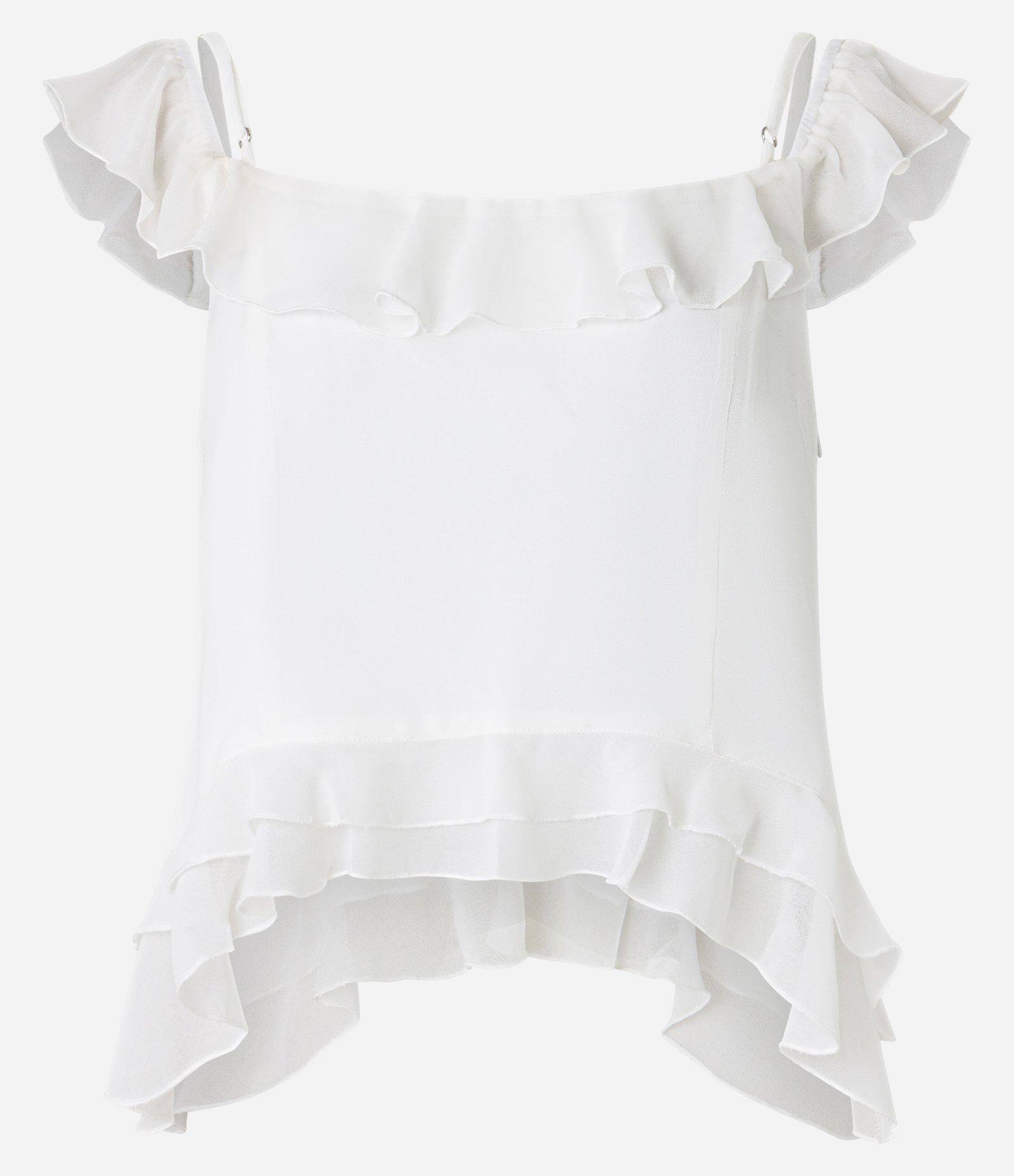 Blusa Curta em Chiffon com Babadinhos Branco 1