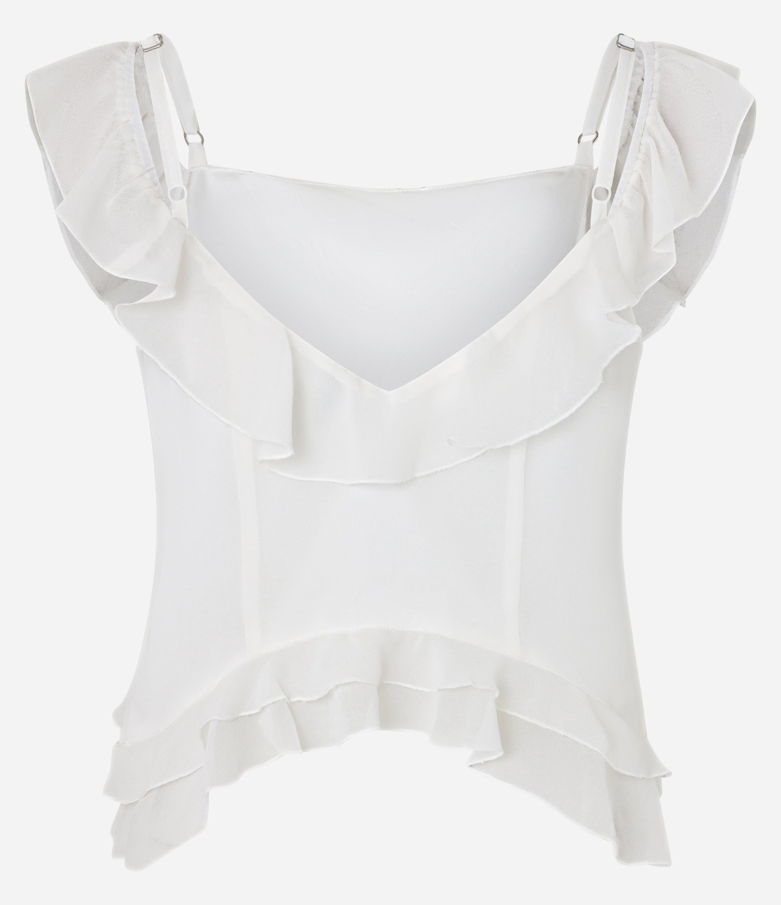 Blusa Curta em Chiffon com Babadinhos Branco 2