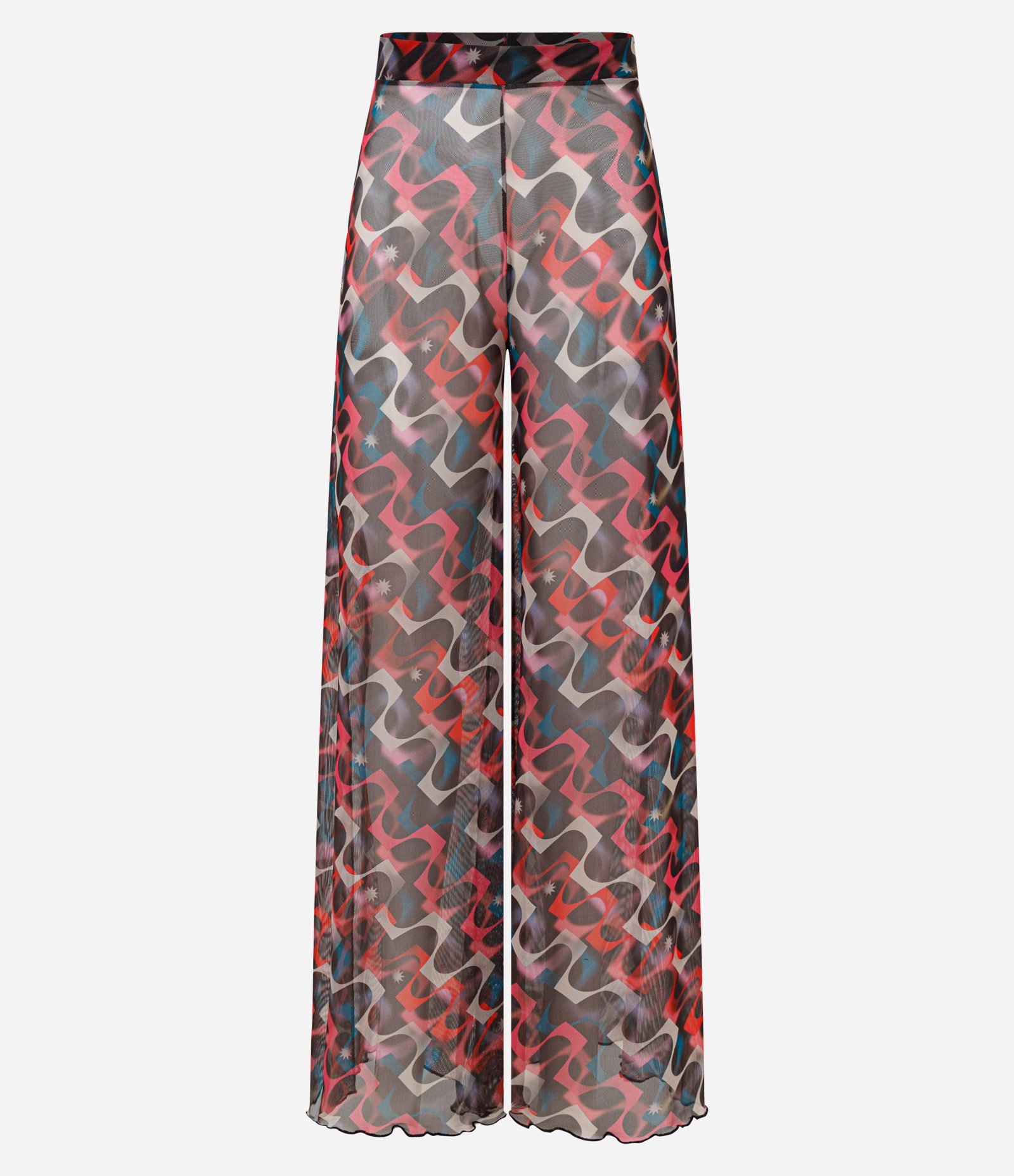 Calça Reta em Tule com Estampa Abstrata Preto 5