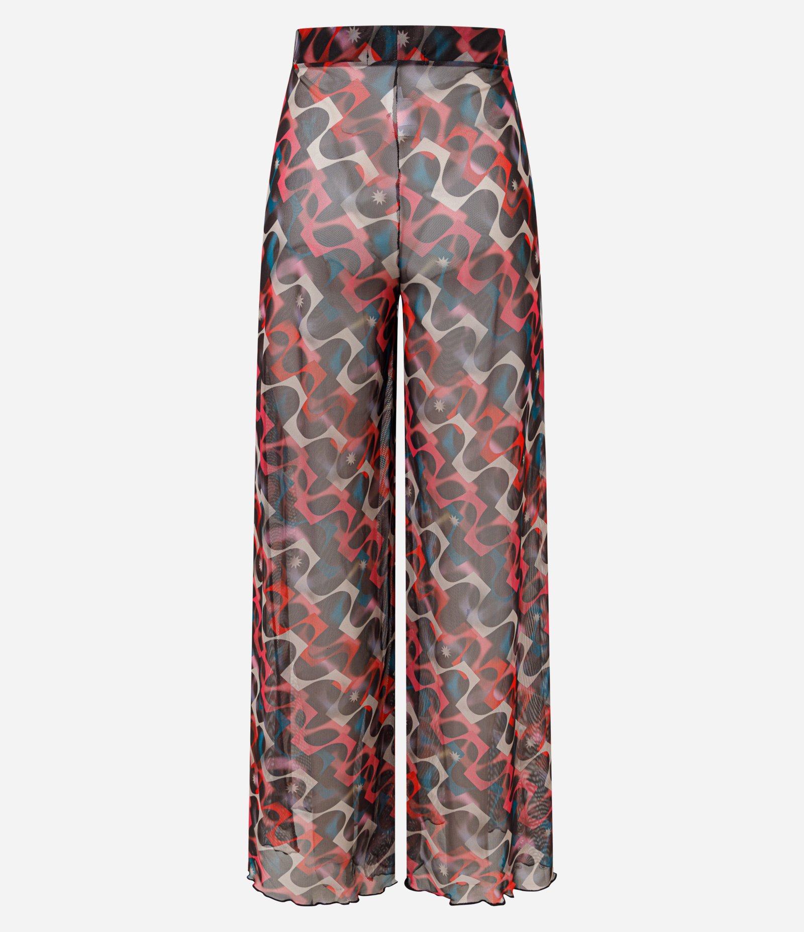 Calça Reta em Tule com Estampa Abstrata Preto 7