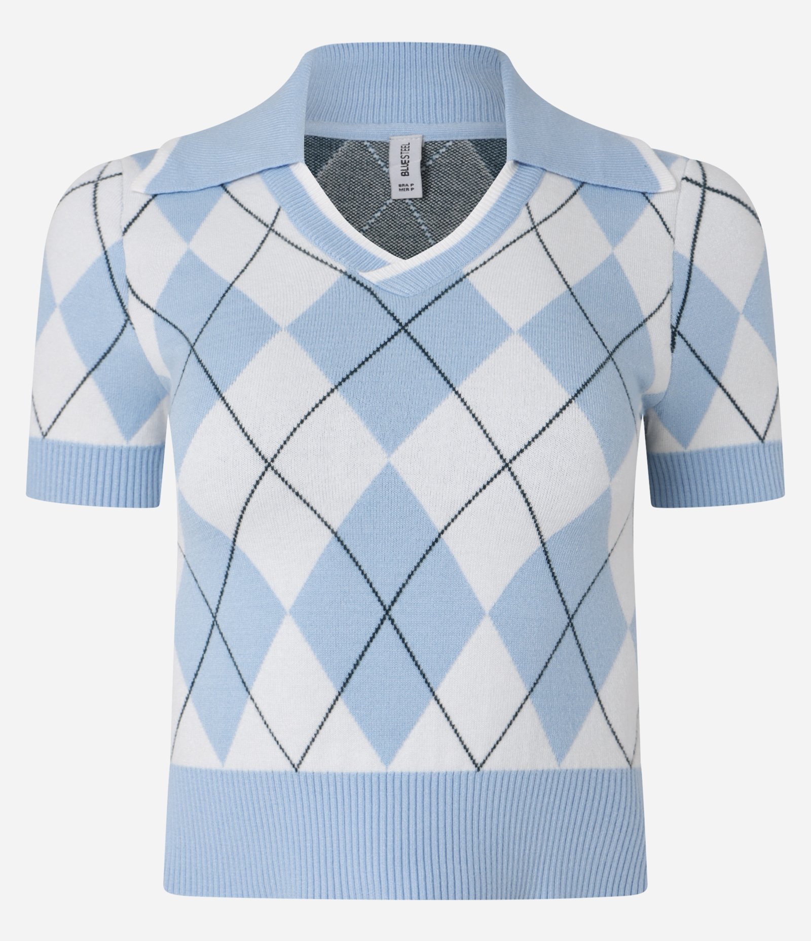 Blusa Polo em Jacquard com Estampa Geométrica Azul/ Branco 4