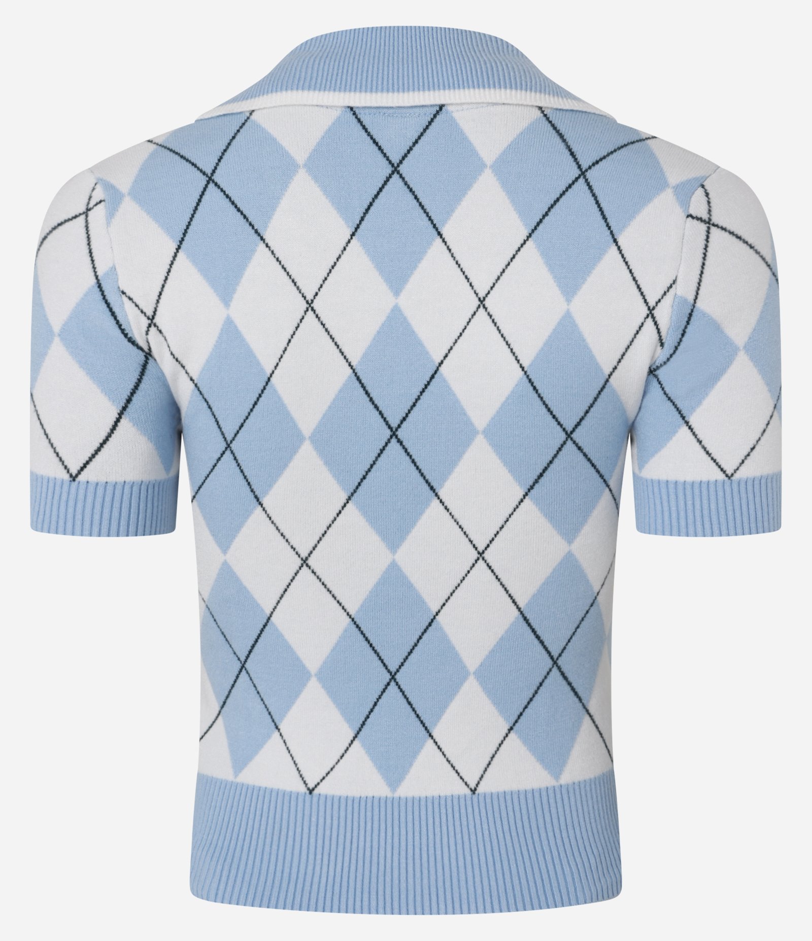 Blusa Polo em Jacquard com Estampa Geométrica Azul/ Branco 6