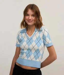 Blusa Polo em Jacquard com Estampa Geométrica