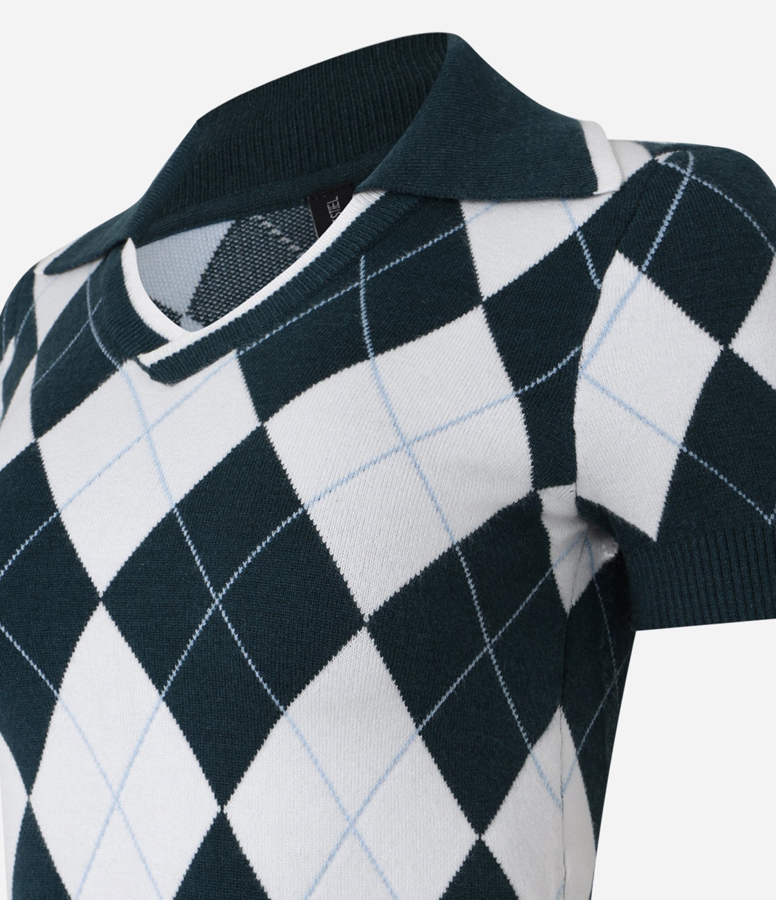 Blusa Polo em Jacquard Xadrez Argyle Verde 5