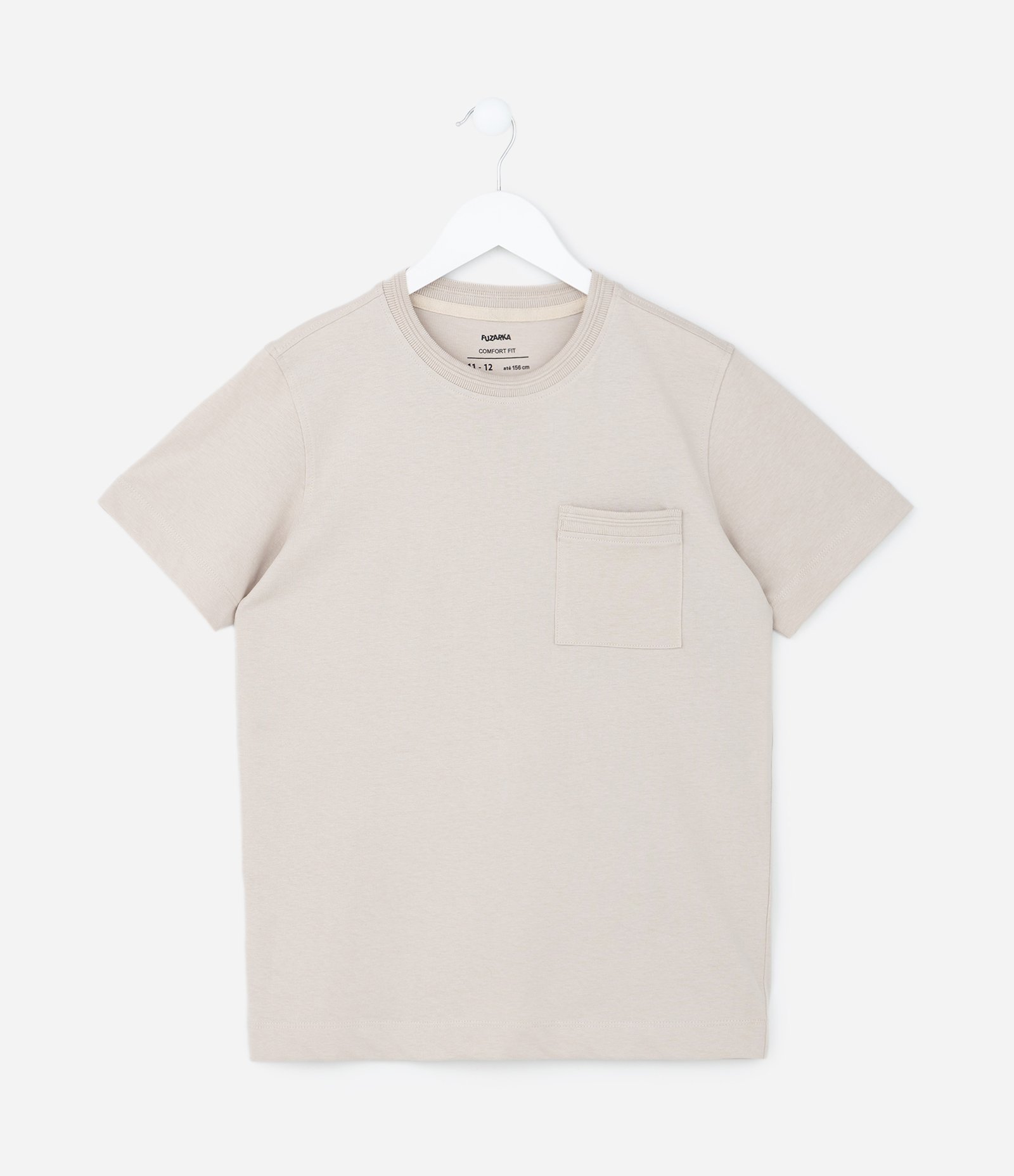 Camiseta Básica Infantil em Algodão com Bolsinho - Tam 5 a 14 anos Bege 1