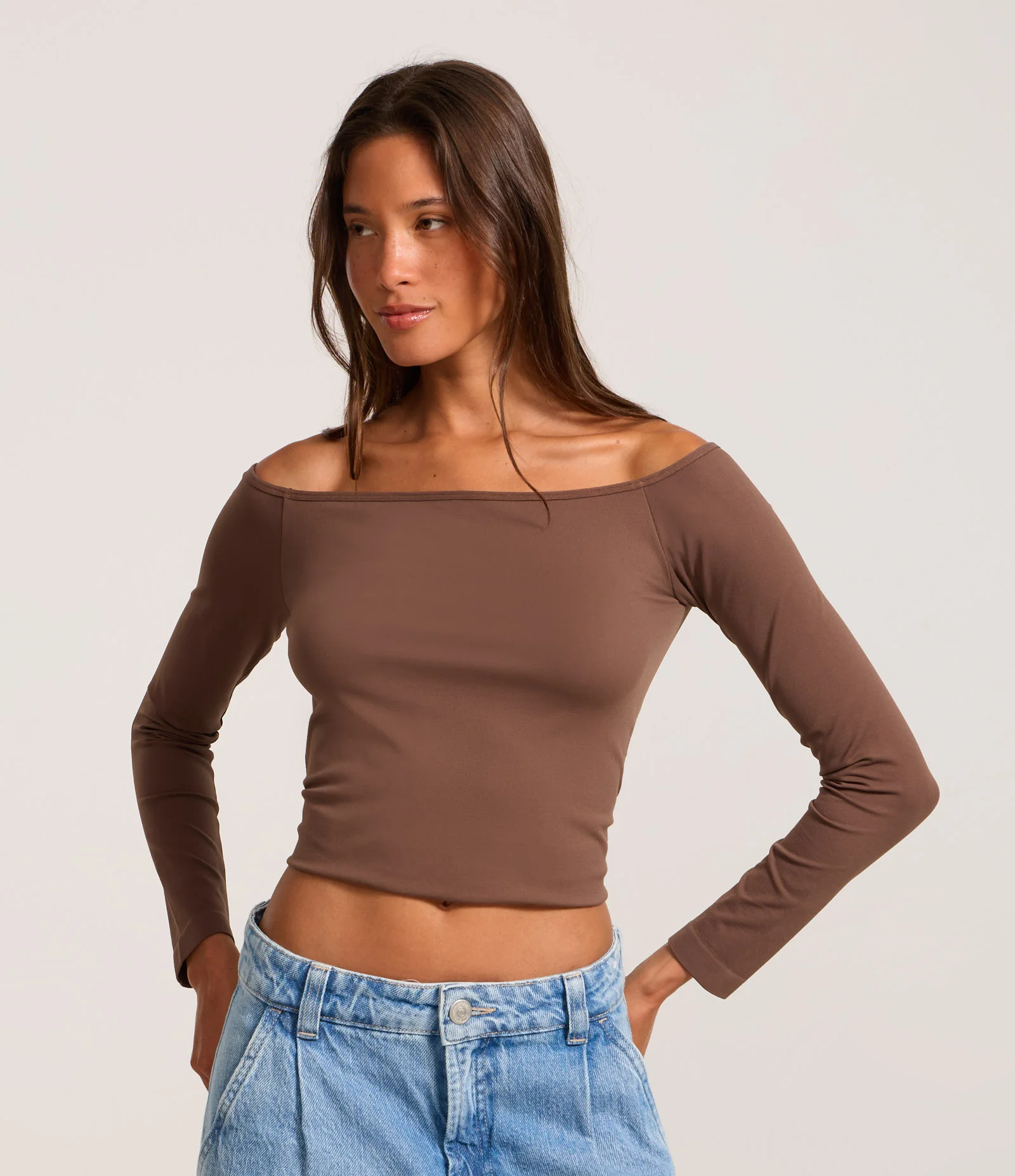 Blusa Ombro a Ombro Seamless Marrom 1