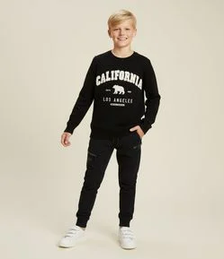 Calça Infantil em Moletom com Recortes e Zíper - Tam 5 a 14 Anos