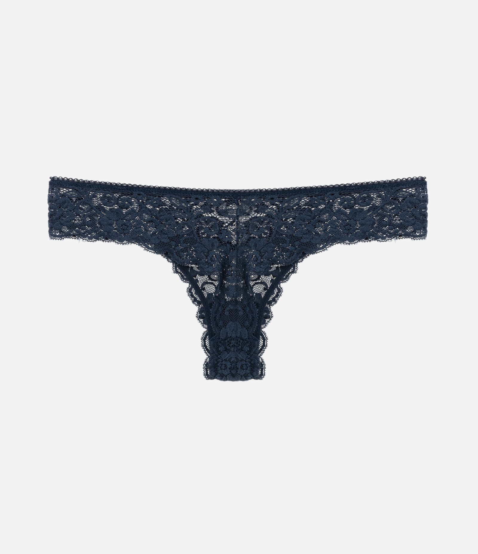 Calcinha Biquíni Fio em Renda Floral Azul Marinho 6