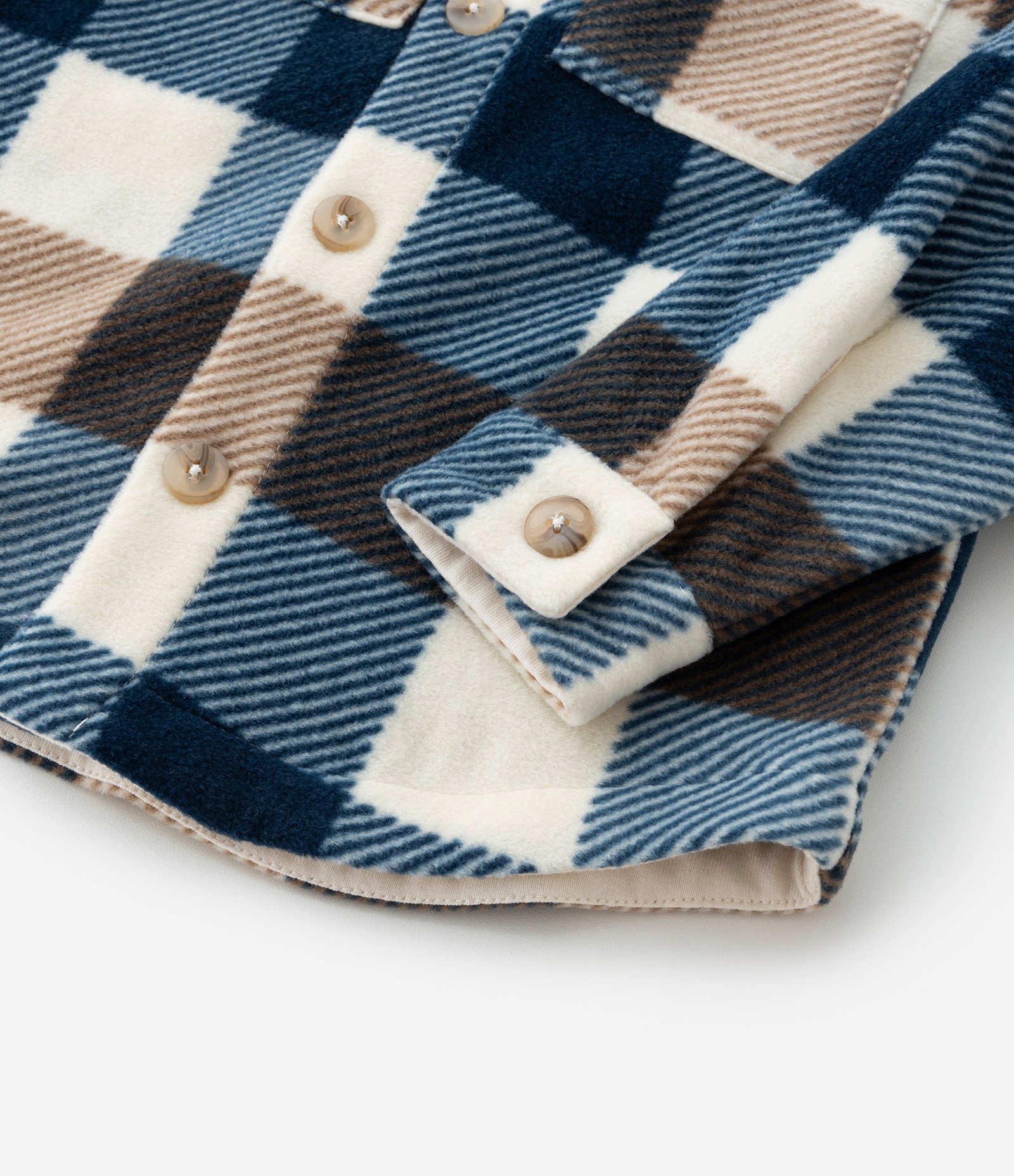 Camisa Infantil em Fleece com Estampa Xadrez e Bolsinhos - Tam 1 a 5 Anos Azul/Marrom/Bege 5