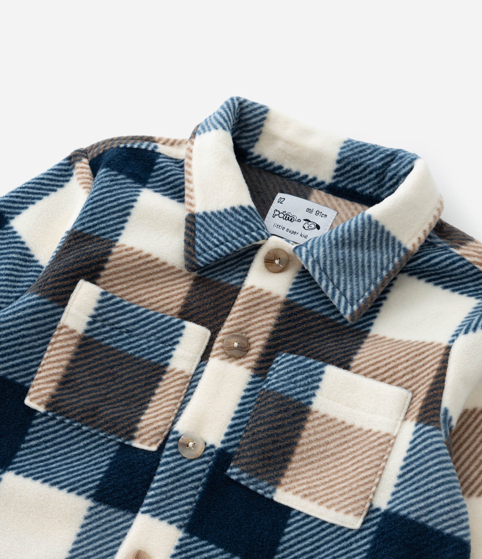 Camisa Infantil em Fleece com Estampa Xadrez e Bolsinhos - Tam 1 a 5 Anos Azul/Marrom/Bege 6