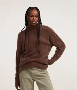 Suéter Slim Alongado em Tricô com Pelinhos