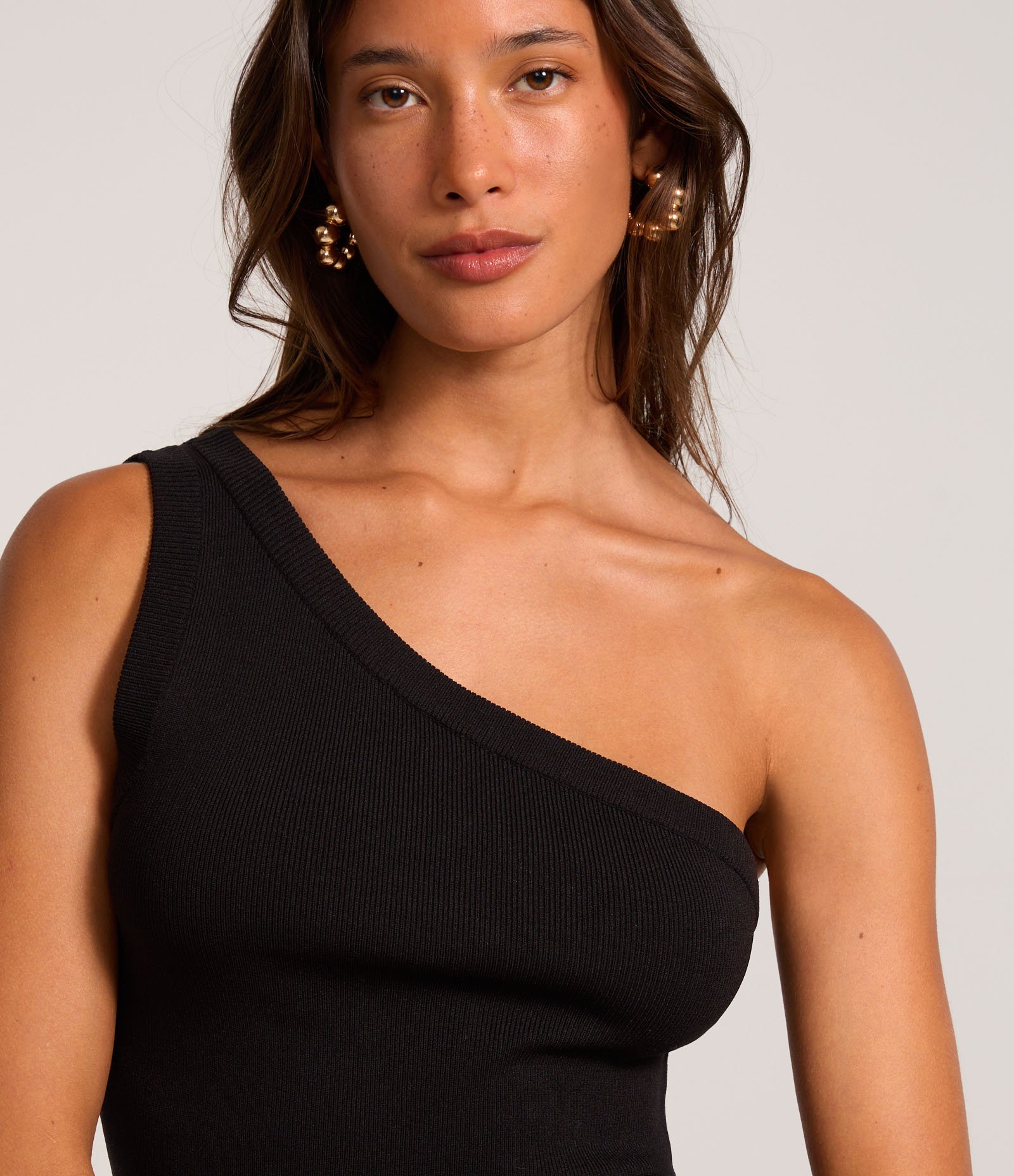 Blusa Cropped em Tricoline com Um Ombro Só Preto 1