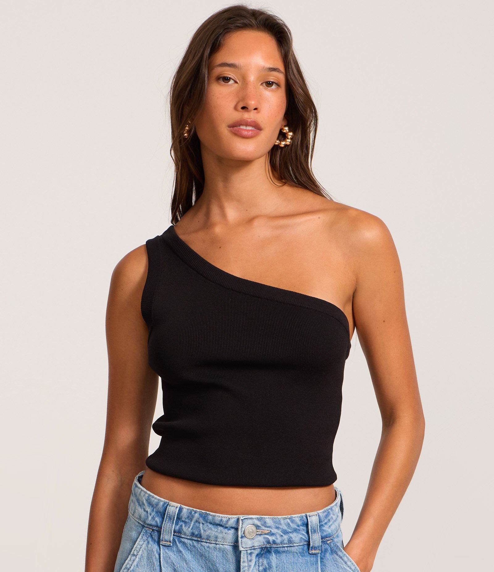 Blusa Cropped em Tricoline com Um Ombro Só Preto 3