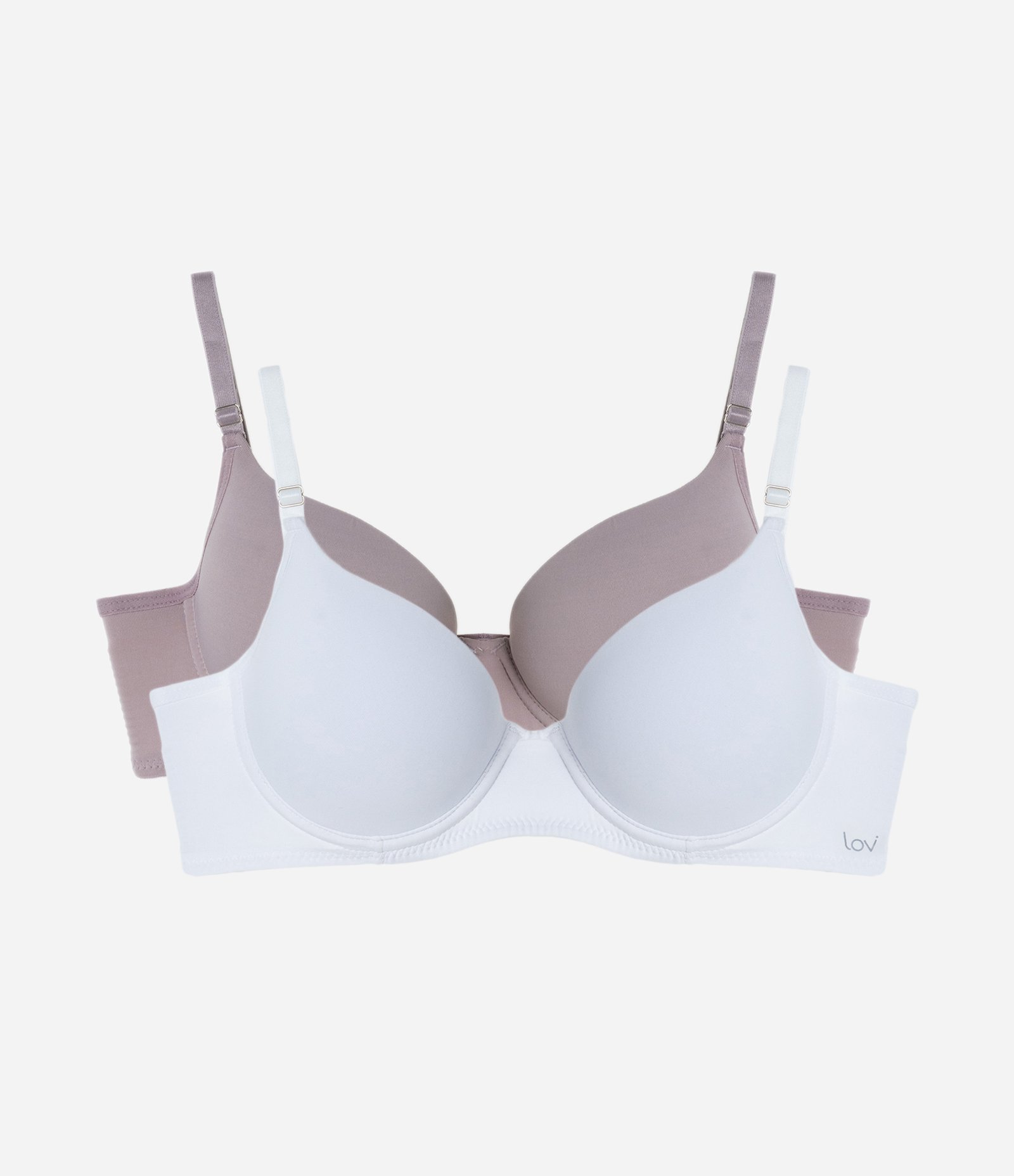 Kit 02 Sutiãs Meia Taça com Bojo em Microfibra Leve Lilás Neutro/Branco 1