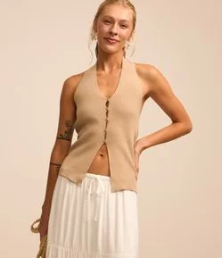 Blusa Frente Única em Tricô com Botões no Busto