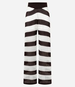 Calça Reta em Tricô com Ponto Aberto e Cintura Alta