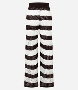 Calça Reta em Tricô com Ponto Aberto e Cintura Alta