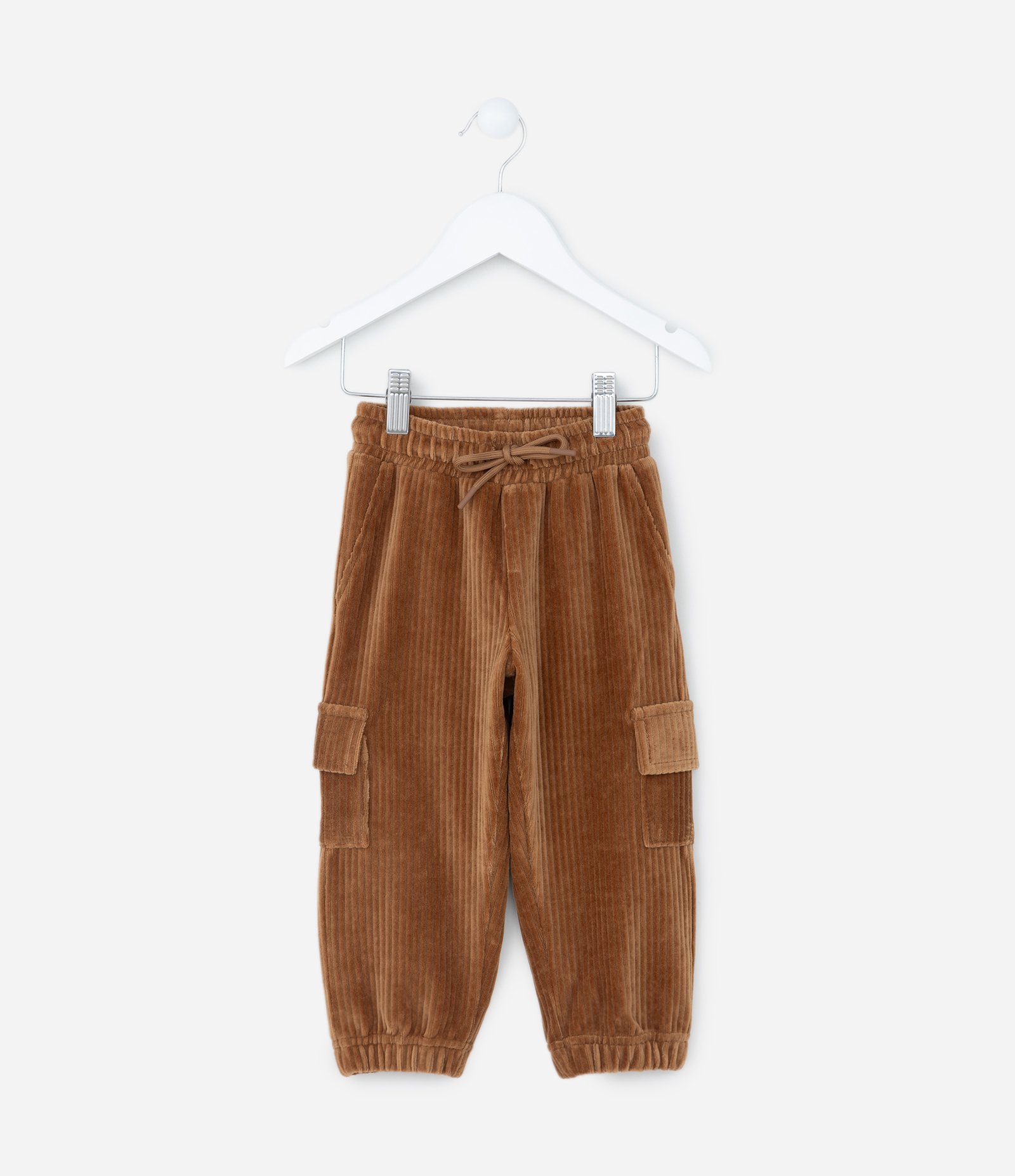 Calça Infantil em Veludo com Bolsos Cargo - Tam 1 a 6 Anos Marrom 1