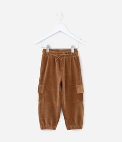 Calça Infantil em Veludo com Bolsos Cargo - Tam 1 a 6 Anos