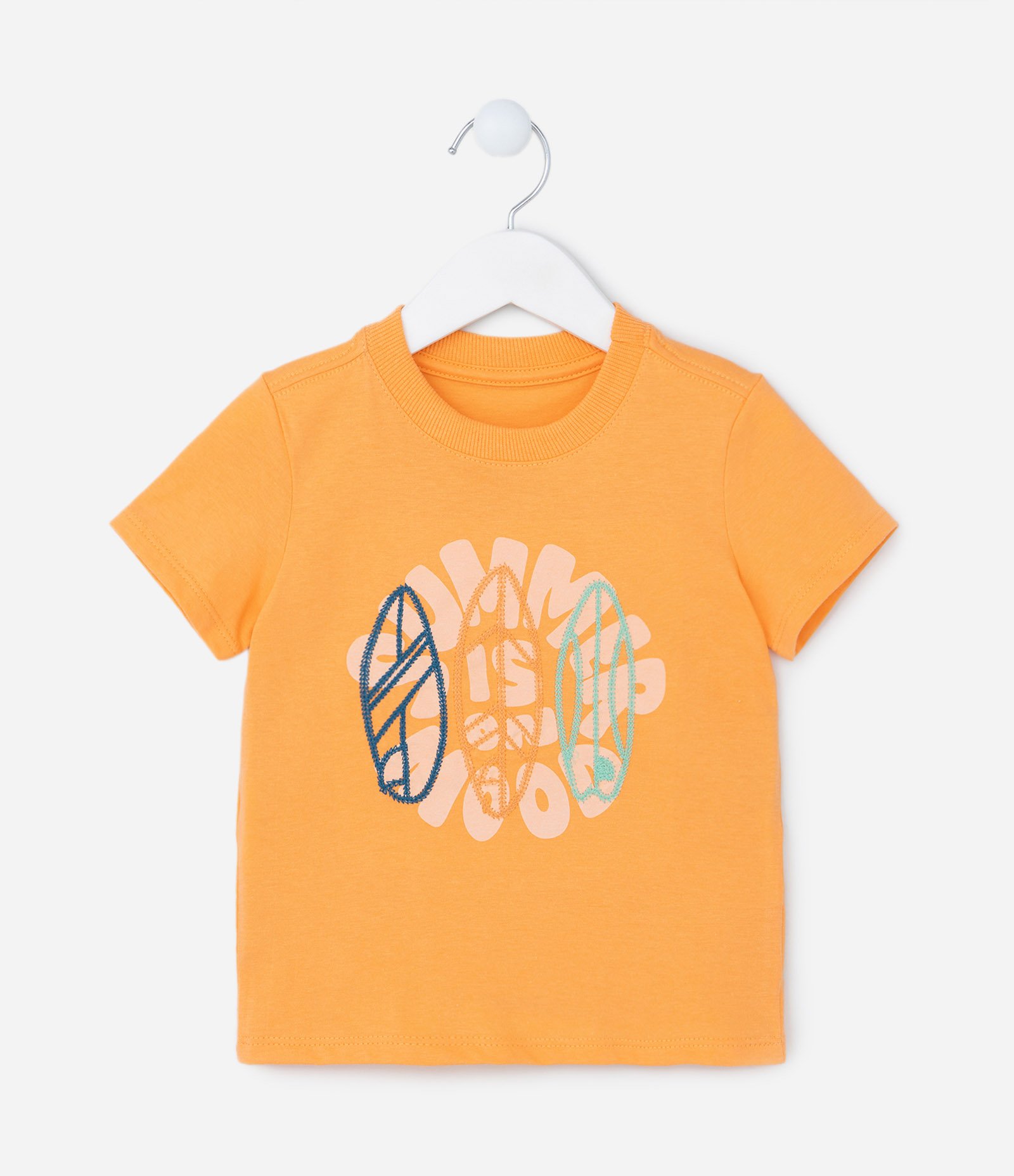 Camiseta Infantil com Bordado de Pranchas - Tam 1 a 5 Anos Laranja 1