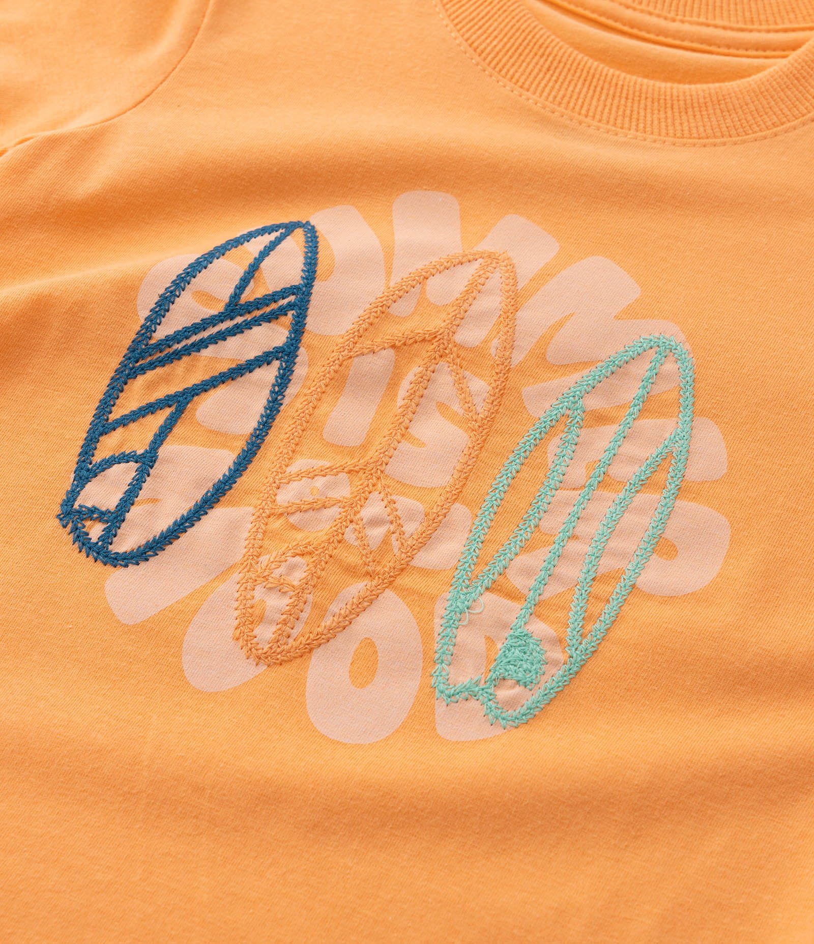 Camiseta Infantil com Bordado de Pranchas - Tam 1 a 5 Anos Laranja 4
