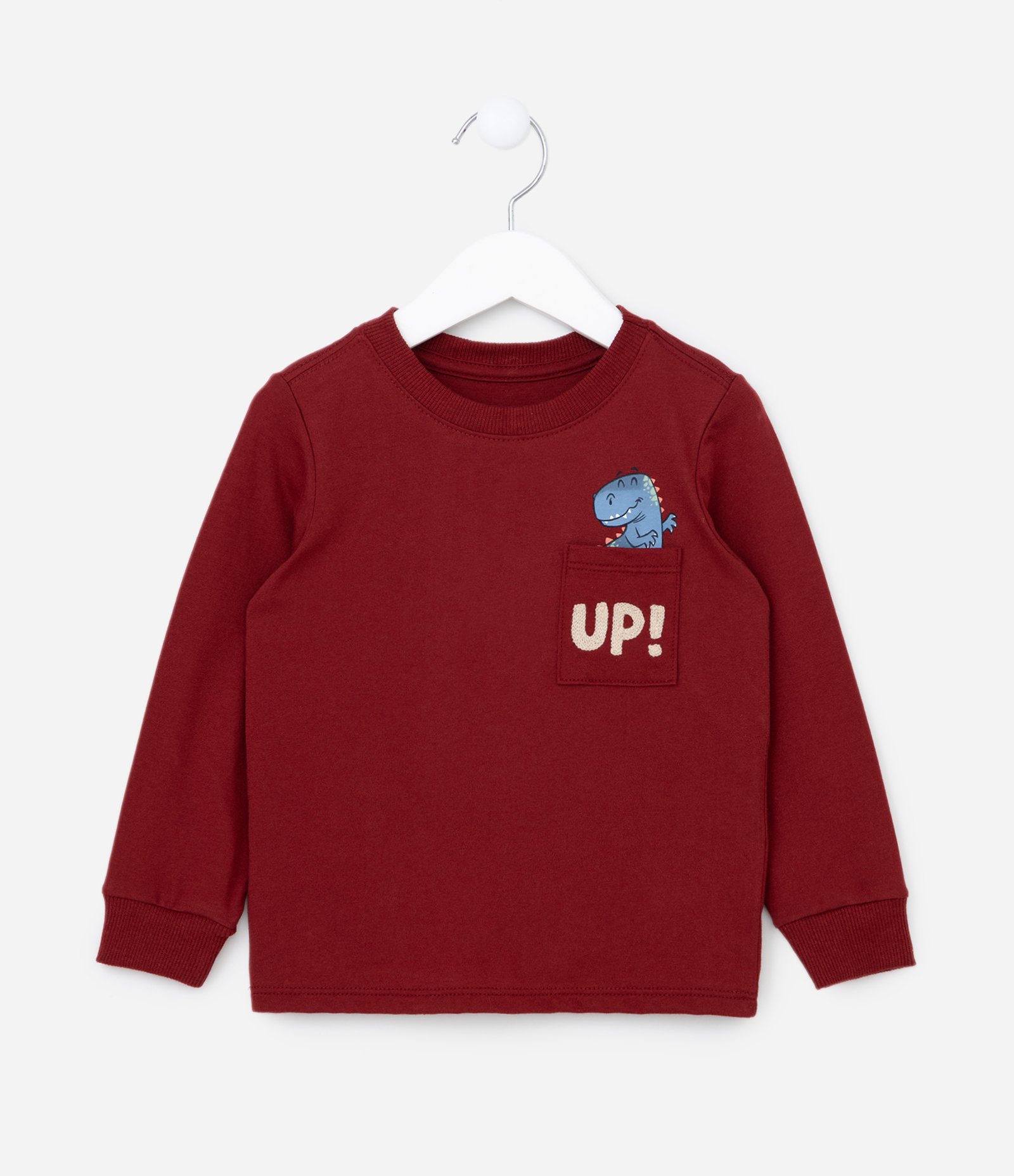 Camiseta Infantil com Bolsinho Interativo de Dino - Tam 1 a 5 Anos Vermelho 1