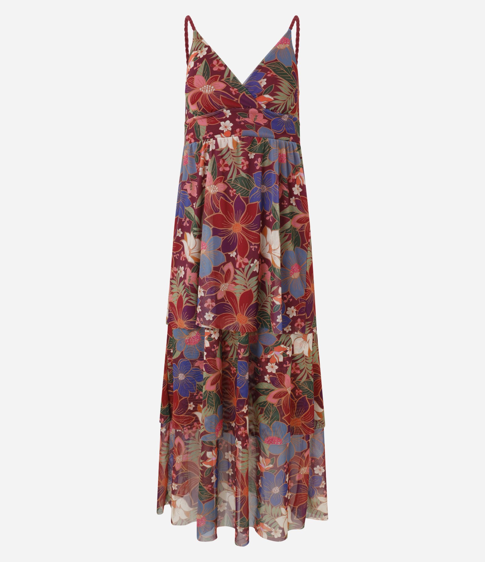 Vestido Midi em Tule com Estampa Floral e Alça de Corda Vermelho 6