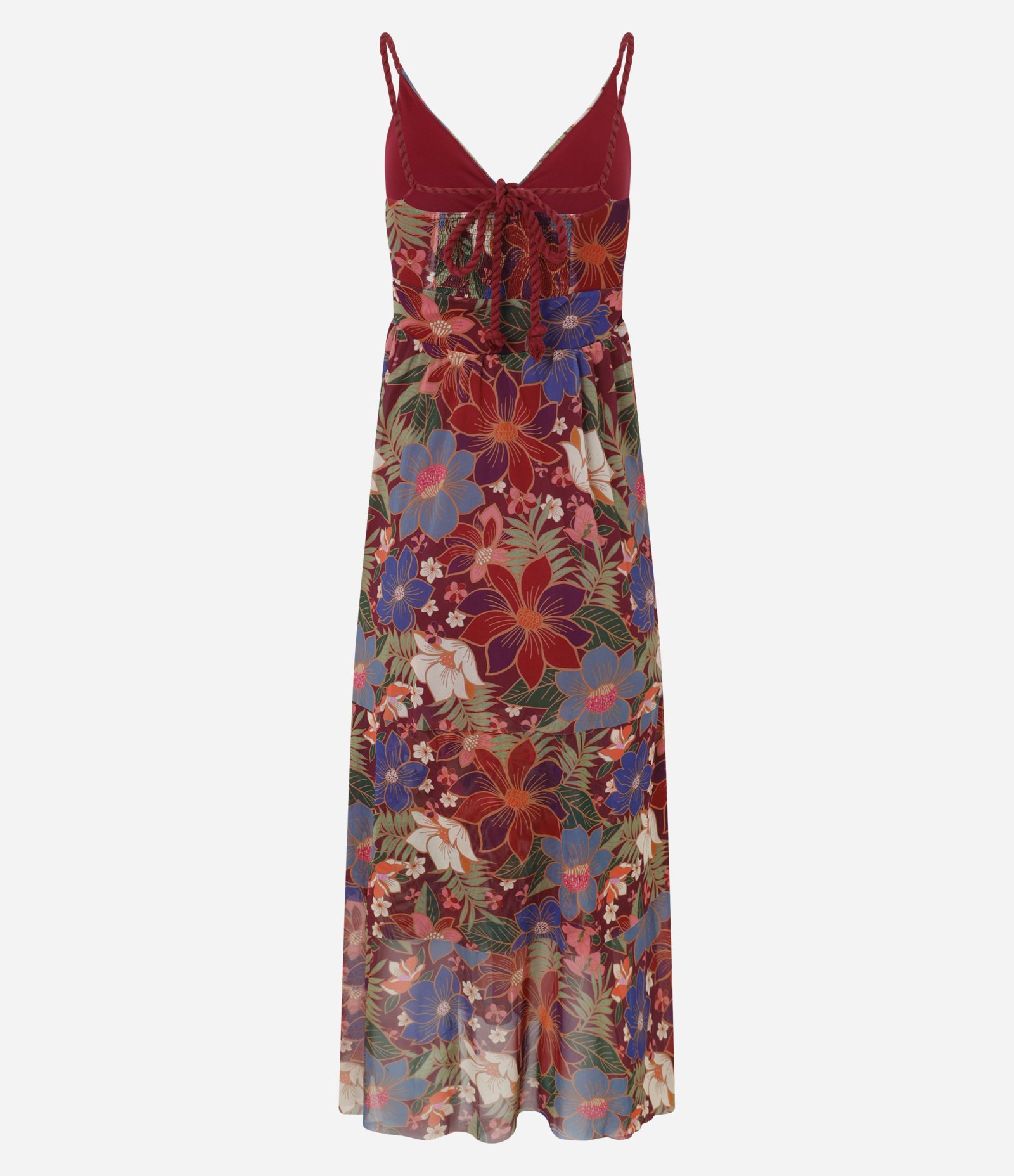 Vestido Midi em Tule com Estampa Floral e Alça de Corda Vermelho 8