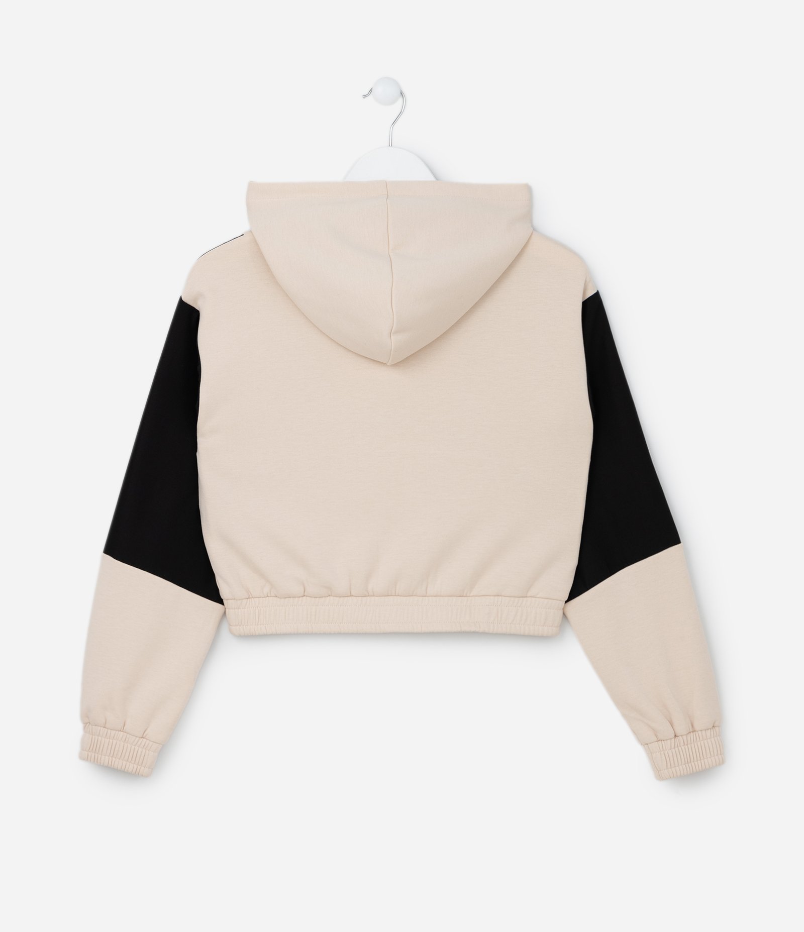 Casaco Infantil em Fleece com Recortes e Capuz - Tam 5 a 14 Anos Bege/Preto 2