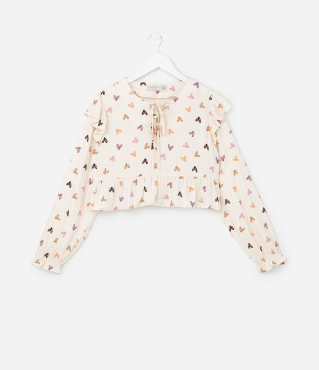Blusa Infantil com Amarração e Estampa Corações - Tam 5 a 14 Anos