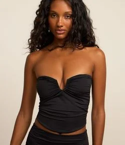 Blusa Cropped Corsetada com Decote V