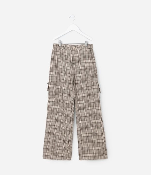 Calça Infantil com Bolsos Cargo e Estampa Xadrez - Tam 5 a 14 Anos