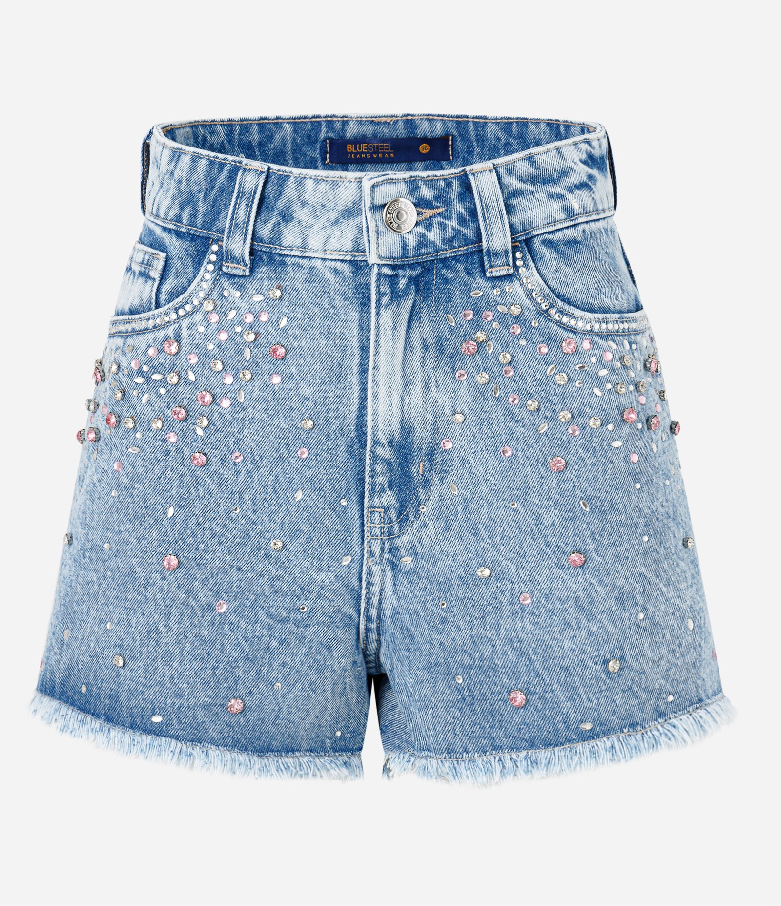 Short Slim Cintura Alta em Jeans com Pedrinhas Aplicadas Azul 5
