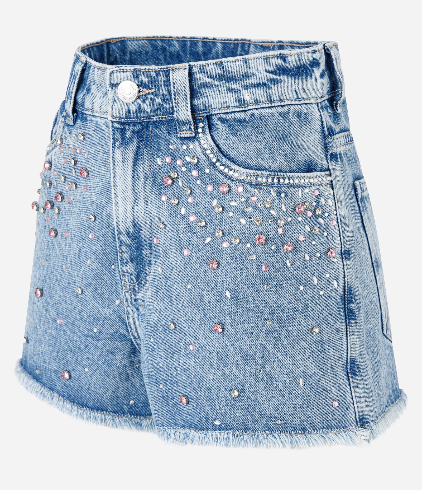 Short Slim Cintura Alta em Jeans com Pedrinhas Aplicadas Azul 6