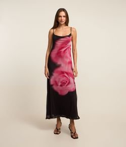 Vestido New Midi em Tule com Estampa de Flor