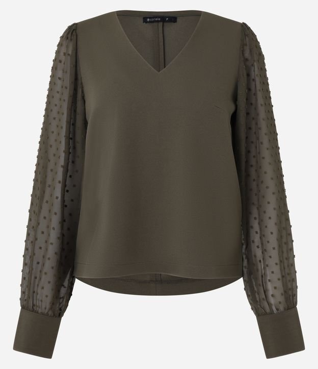 Blusa em Crepe com Manga em Chiffon Poá