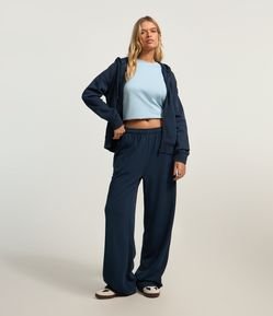 Calça Reta em Moletom com Amarração Interna na Cintura