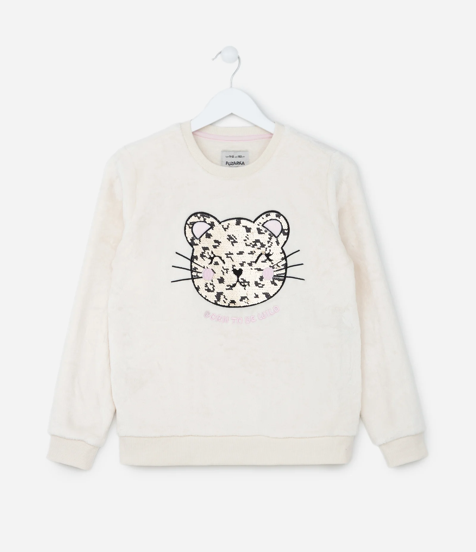 Casaco Infantil Quentinho com Tigrinho em Paetês - Tam 5 a 14 anos Off White 1