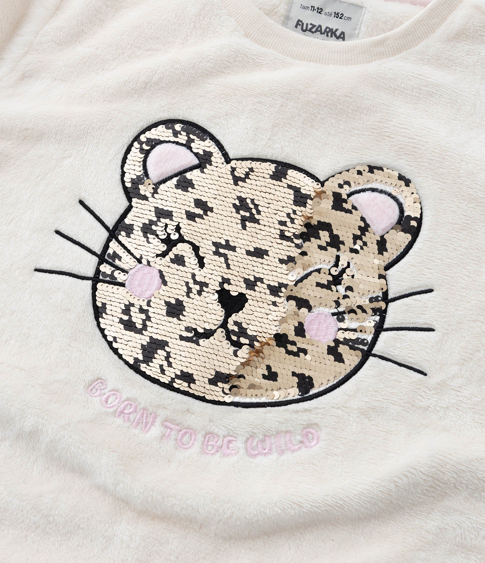 Casaco Infantil Quentinho com Tigrinho em Paetês - Tam 5 a 14 anos Off White 6