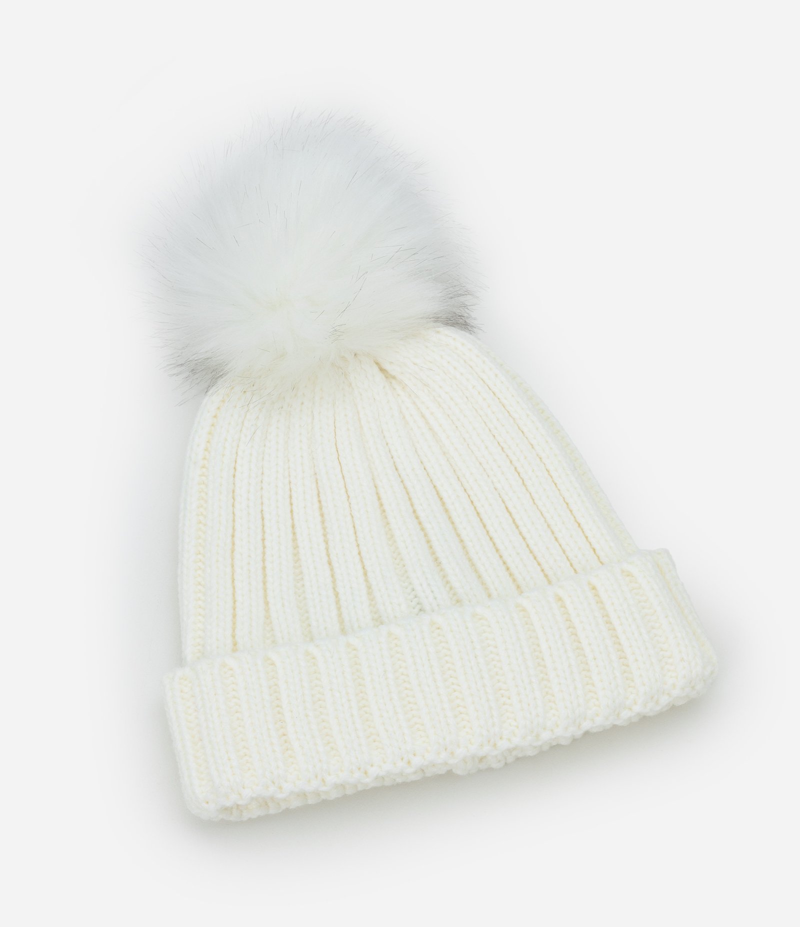 Touca em Tricô Básico com Pompom Branco 1