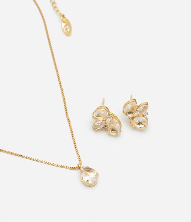 Conjunto de Colar e Brinco Pingente Três Gotas em Zirconia