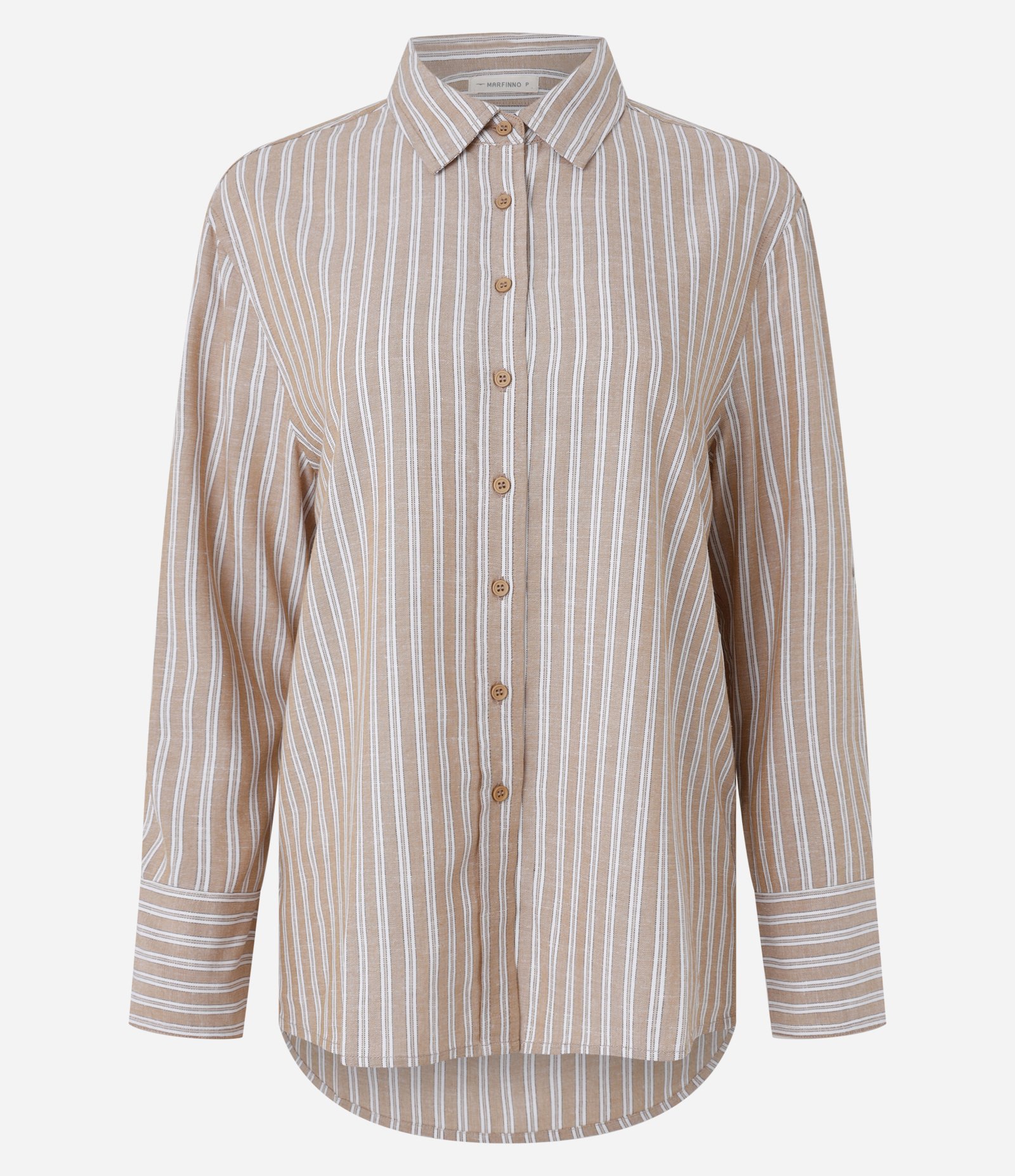 Camisa em Viscolinho Listrado com Fios Tintos Marrom 1