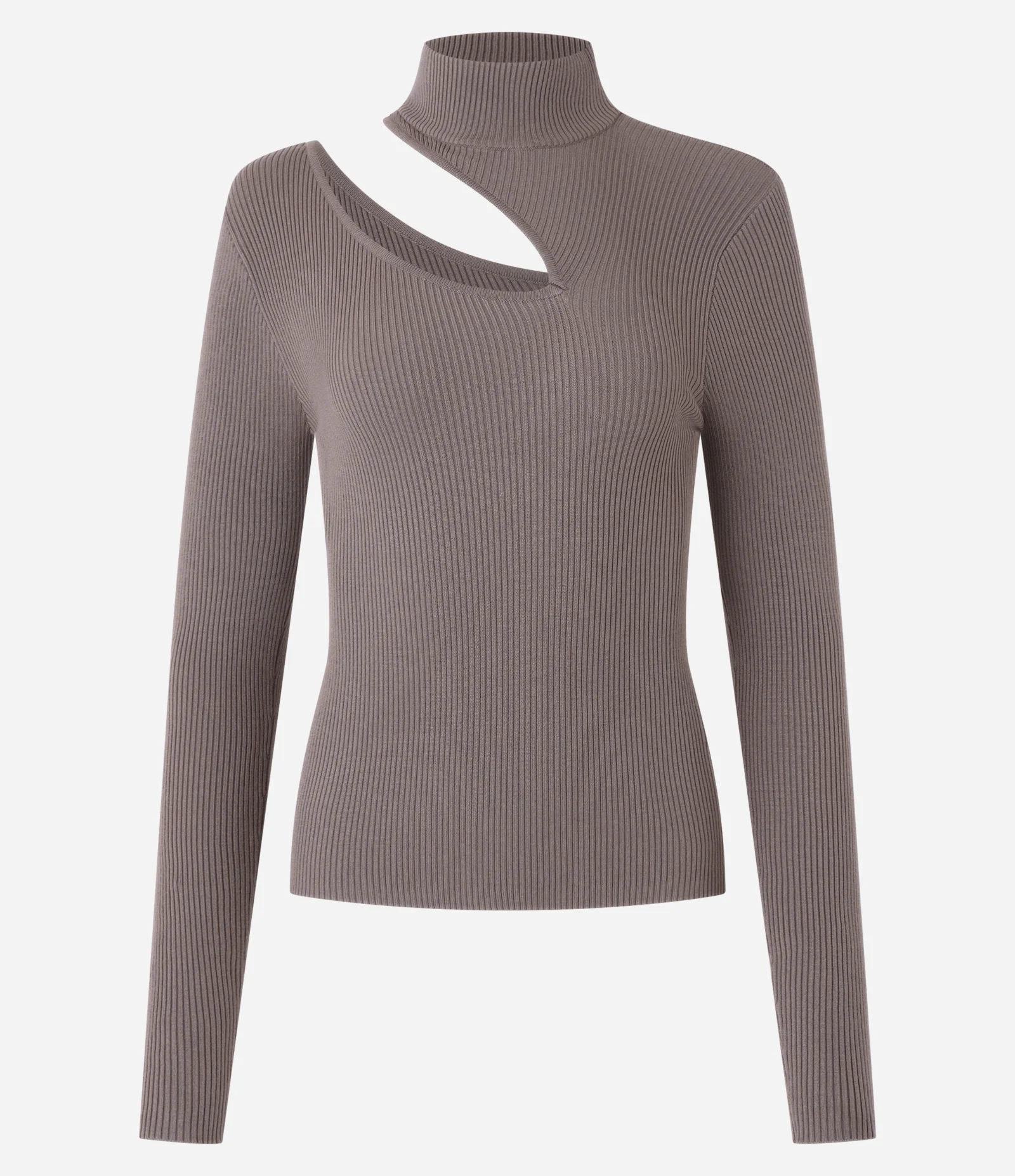 Blusa Canelada em Tricô com Vazado no Ombro Marrom 1