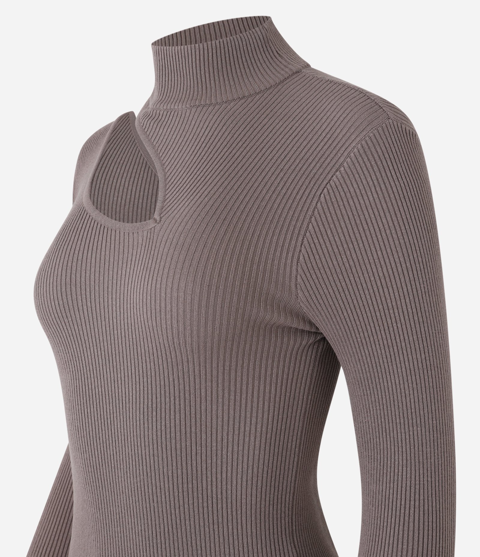 Blusa Canelada em Tricô com Vazado no Ombro Marrom 2