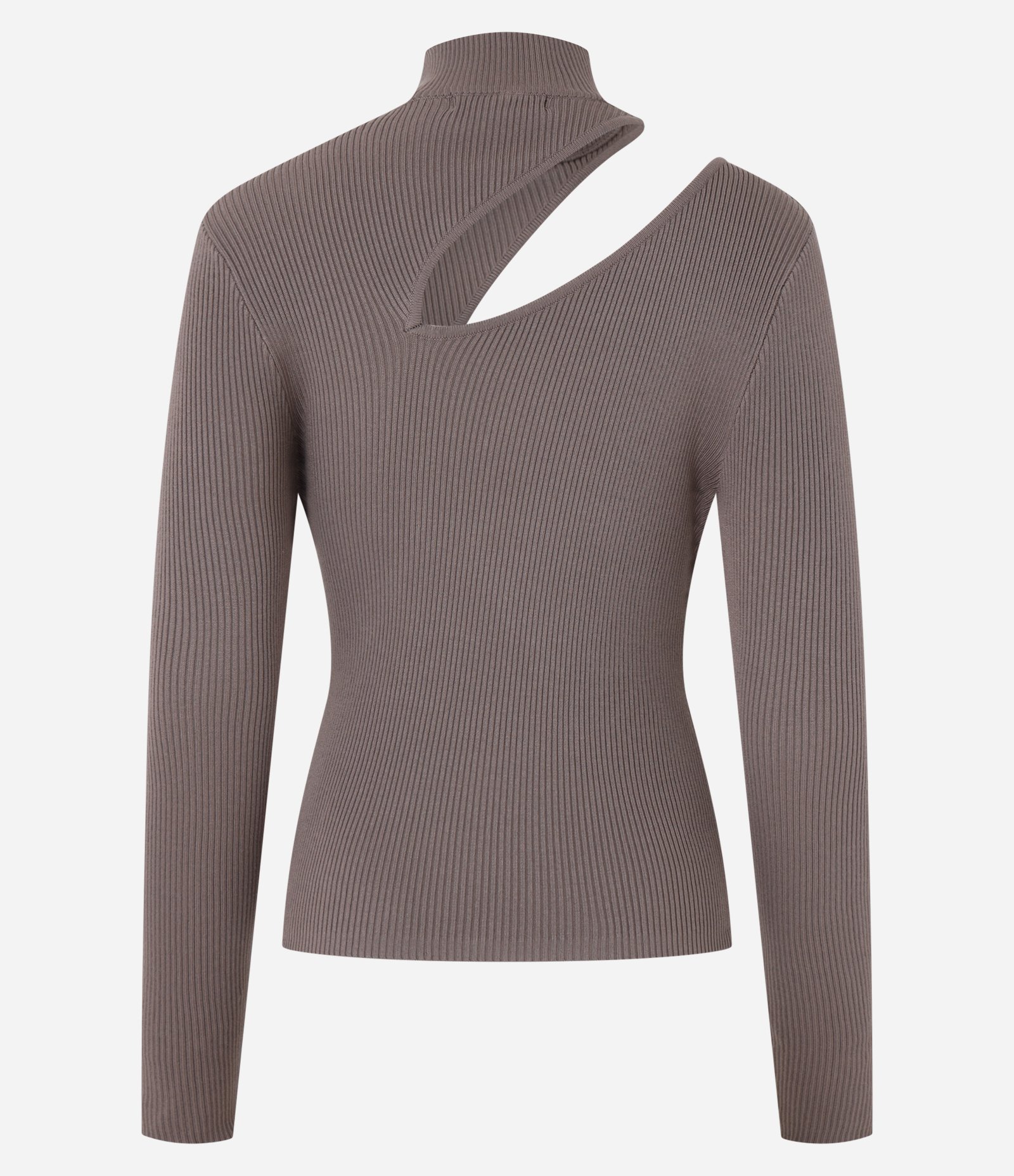 Blusa Canelada em Tricô com Vazado no Ombro Marrom 3