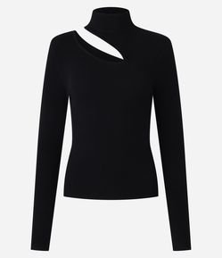 Blusa Canelada em Tricô com Vazado no Ombro