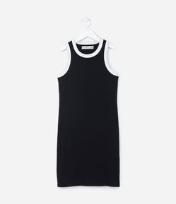 Vestido Infantil Canelado com Viés Contrastante - Tam 7 a 14 Anos