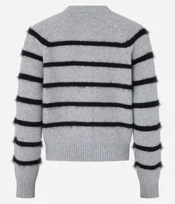 Cardigan Curto em Tricô com Botões e Listras