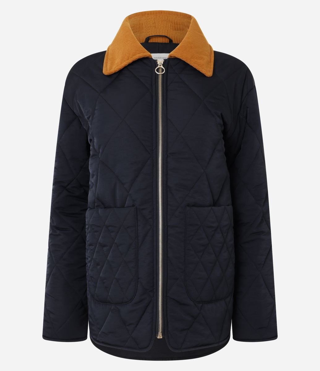 Jaqueta Puffer Alongada com Gola em Veludo Contrastante Preto/Laranja